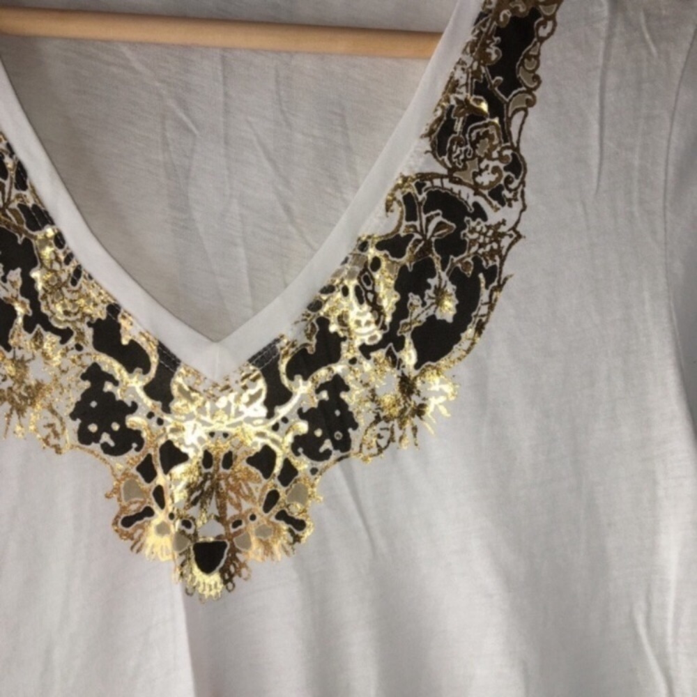 Tahari White Printed Neck Blouse - Picture 2 of 3